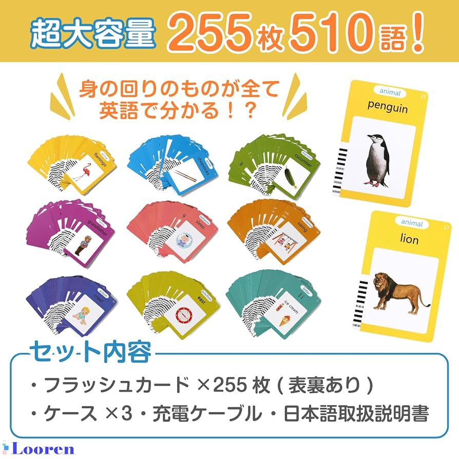 Amazon.co.jp: Looren 音声で学べる 英語 フラッシュカード 幼児